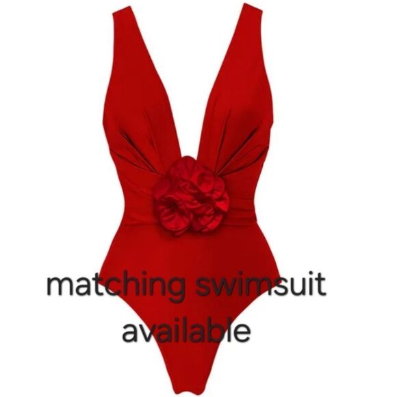 New Elegant Red Ruffle Wrap Cover Up Skirt - Picture 8 of 11